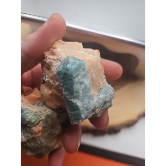 Fluorapatite On Orange Calcite 2pc Raw Specimen. 90lbs - Picture 8 of 11